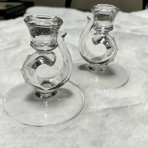 Fostoria Other - VTG Fostoria Depression Glass Candlestick Holders Beaded Glam Cottagecore EUC
